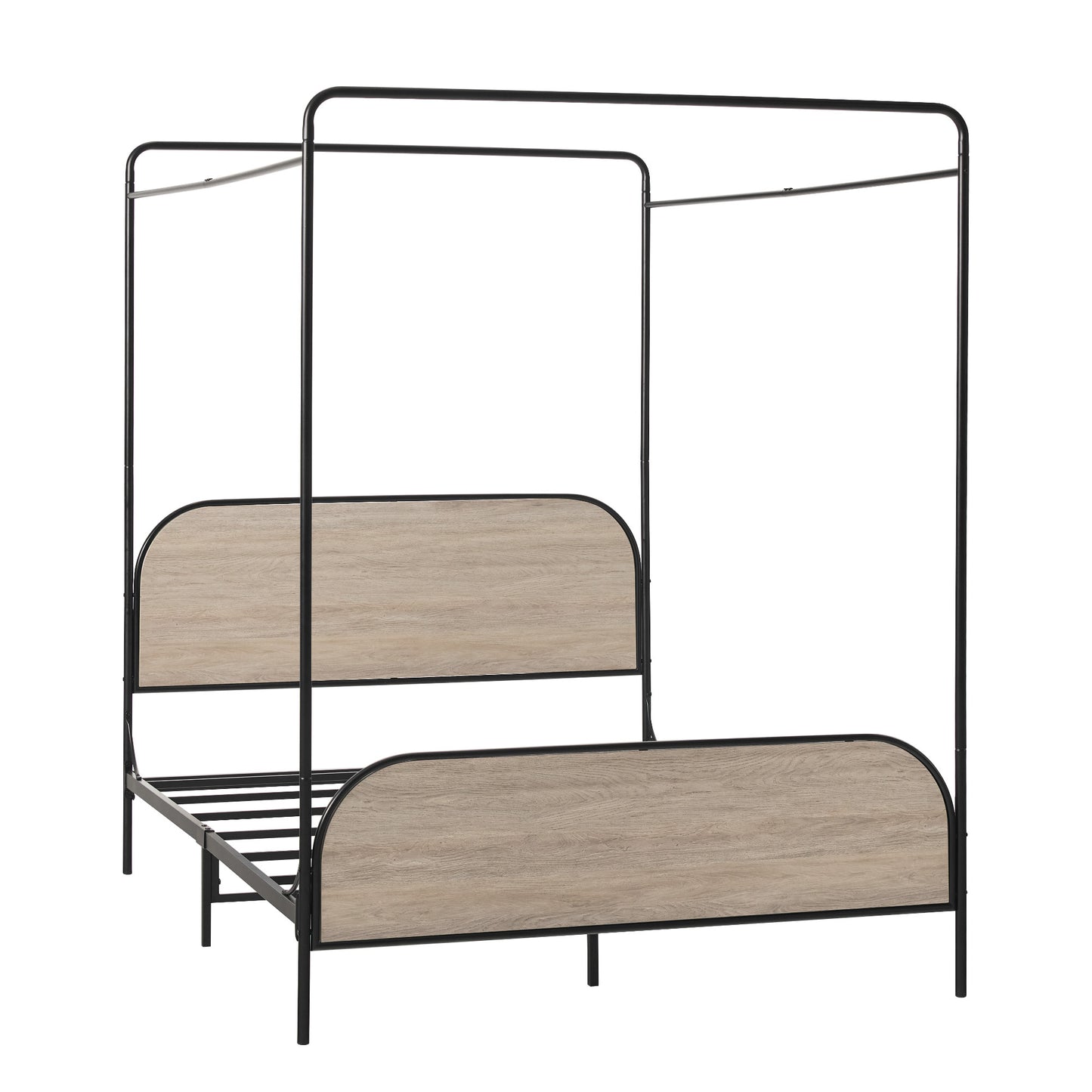 Modern Metal and Wood Canopy Queen Bedframe – Smoked Oak