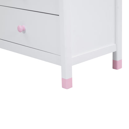 Wooden Storage Dresser with 6 Drawers,Storage Cabinet for kids Bedroom,White+Pink