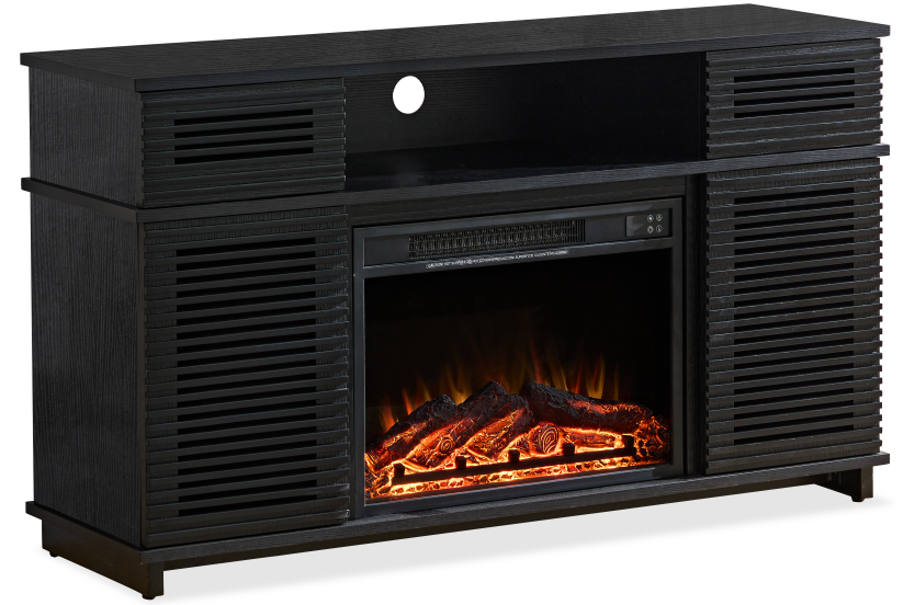 W9990-1The whole cabinet is made of black oak board, the middle layer board on both sides of the cabinet can be adjusted, the furnace is embedded in the middle grid with the remote control