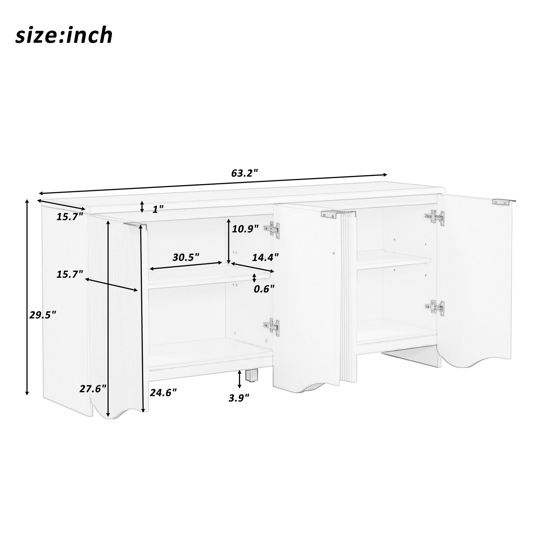 U-Style Vertical Stripes and Wavy Design of a Four-Door Cabinet Cabinet Suitable for Hallway, Entryway, Living Room