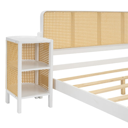 Lilly 3 Pieces Rattan Platform Full Size Bed With Nightstands (2) Set