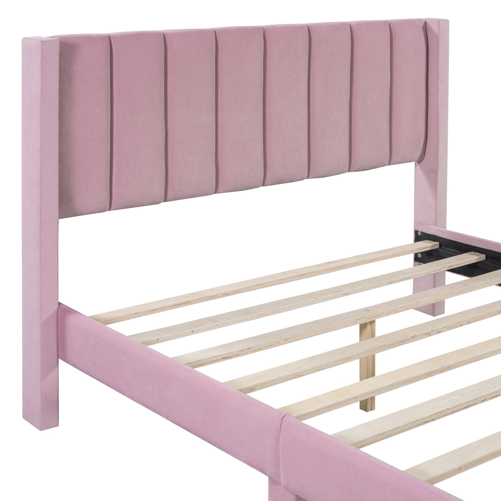 Full Size Storage Bed Velvet Upholstered Platform Bed with a Big Drawer - Pink(old sku:WF296850AAH)