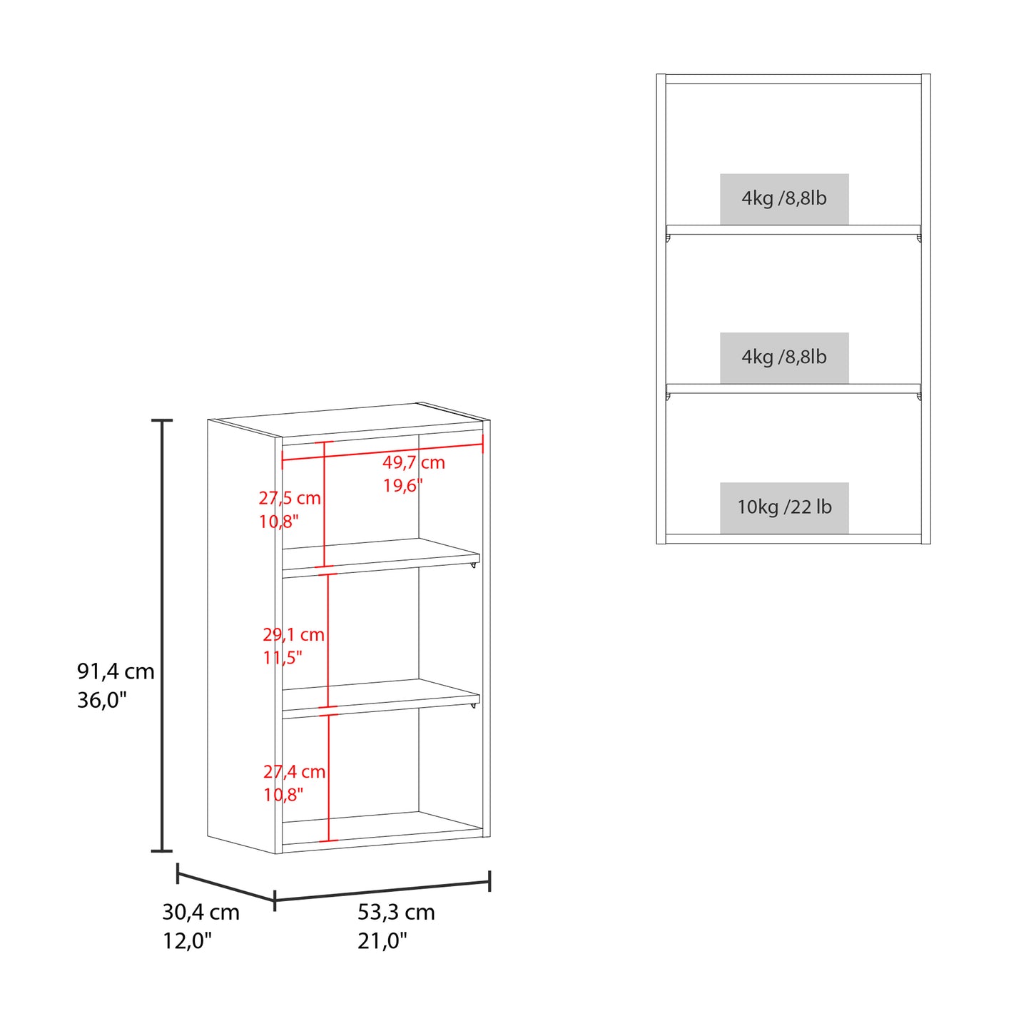 Eco 36" High Open 3-Tier Wall Cabinet, Wall Shelf, Storage Cabinet, Cube Shelf Bedroom, Office, Living Room, Garage Black