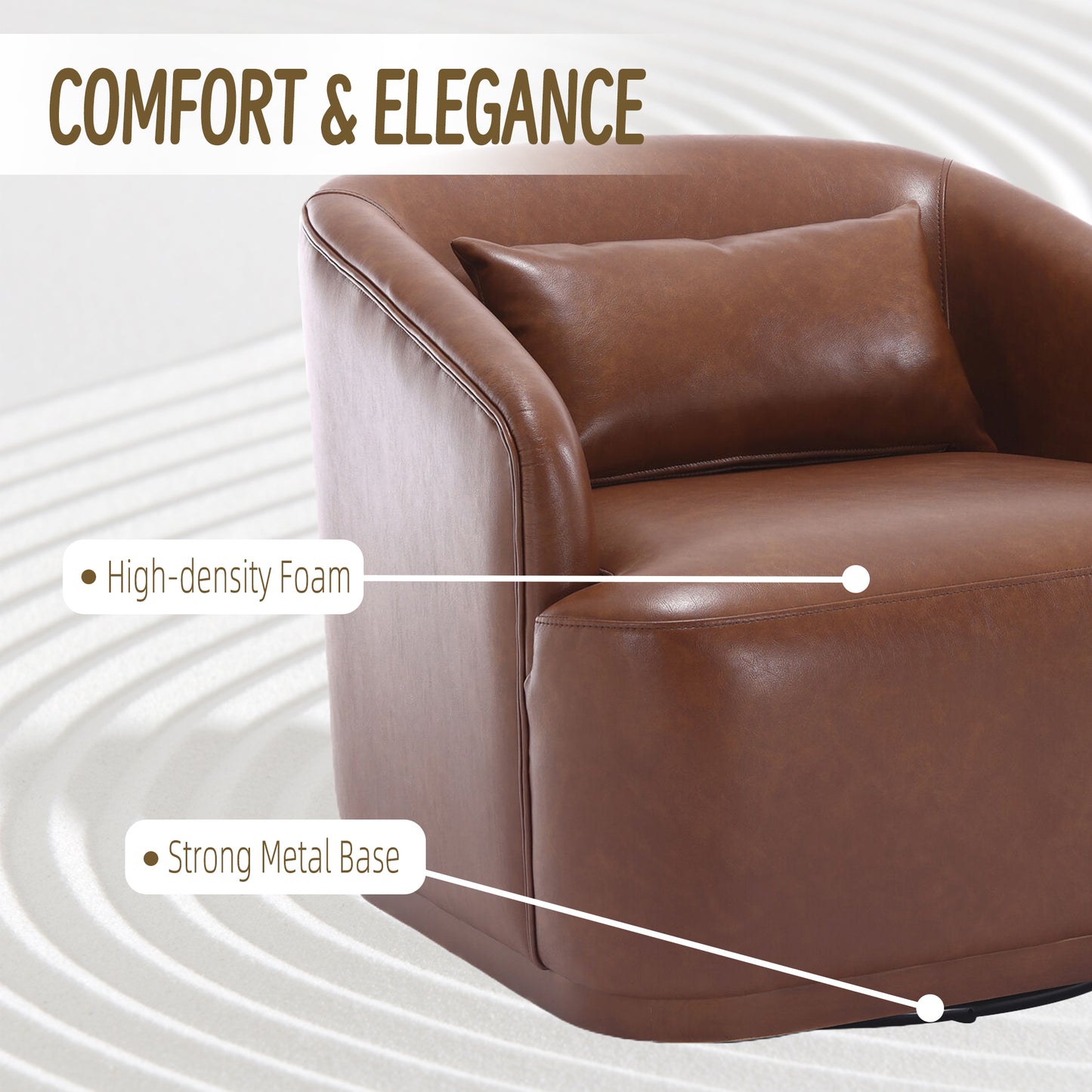 COOLMORE Swivel Barrel Chair, Comfy Round Accent Sofa Chair for Living Room, 360 Degree Swivel Barrel Club Chair, Leisure Arm Chair for Nursery, Hotel, Bedroom, Office, Lounge (Brown PU)