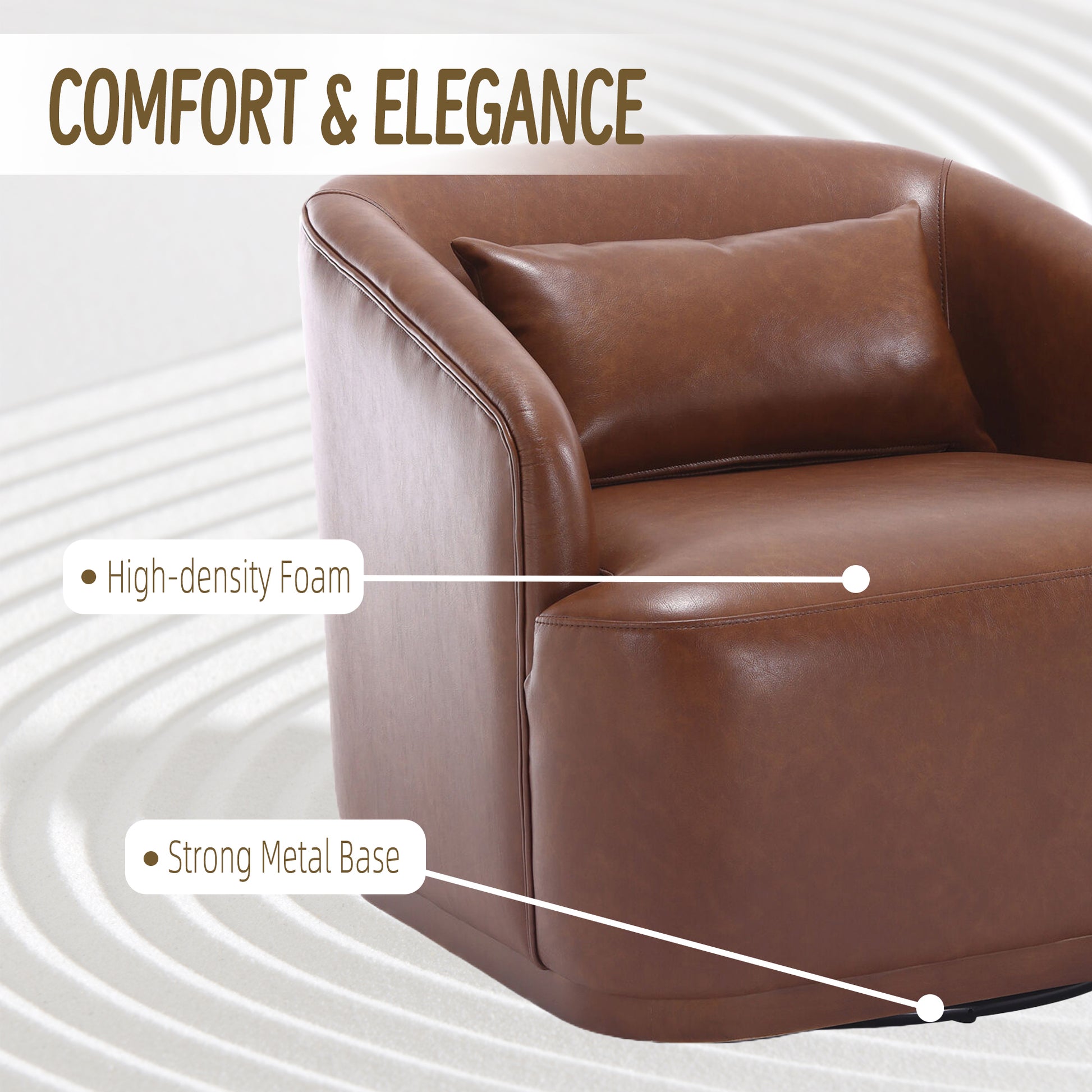 COOLMORE Swivel Barrel Chair, Comfy Round Accent Sofa Chair for Living Room, 360 Degree Swivel Barrel Club Chair, Leisure Arm Chair for Nursery, Hotel, Bedroom, Office, Lounge (Brown PU)