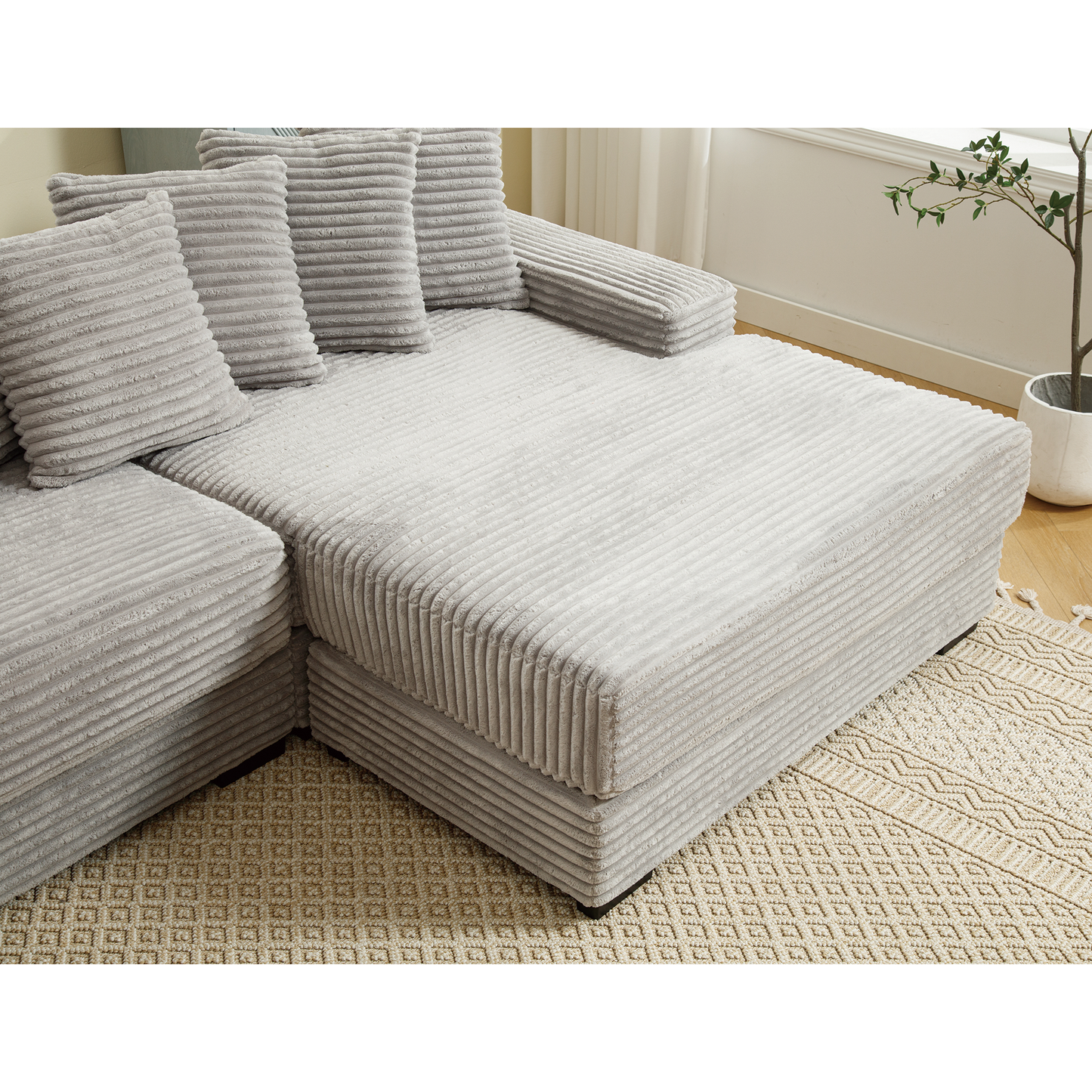 [NEW ARRIVED] [VIDEO PROVIDED] Oversized Two-Piece Couches, L Shaped Sofa, Corduroy, Right Chaise Daybed,with Armrests,Eight Throw Pillows,Corner Sofa,Easy To Assemble, Gray