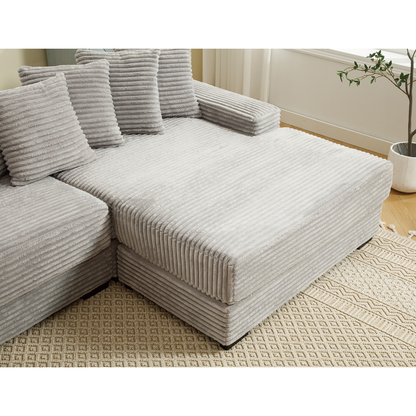 [NEW ARRIVED] [VIDEO PROVIDED] Oversized Two-Piece Couches, L Shaped Sofa, Corduroy, Right Chaise Daybed,with Armrests,Eight Throw Pillows,Corner Sofa,Easy To Assemble, Gray