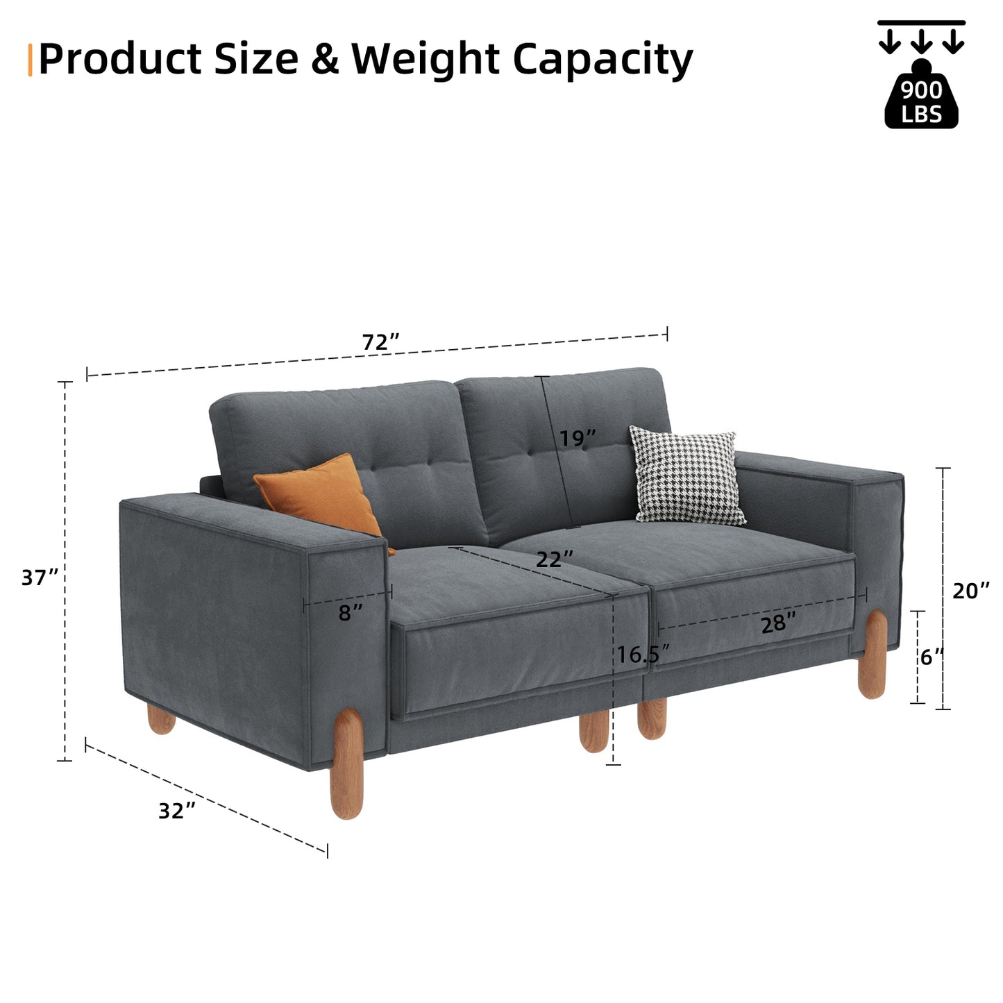 Loveseat Sofa with Deep Seat, Modern Chenille Love Seat Couch for Living Room Upholstered 2-Seater Small Couch for Bedroom, Apartment