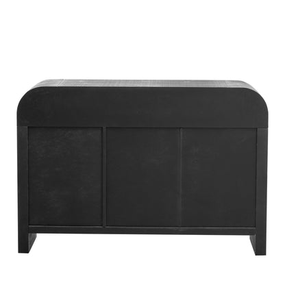 TREXM Retro Minimalist Curved Sideboard with Gold Handles and Adjustable Dividers for Living Room or Dining Room (Antique Black)