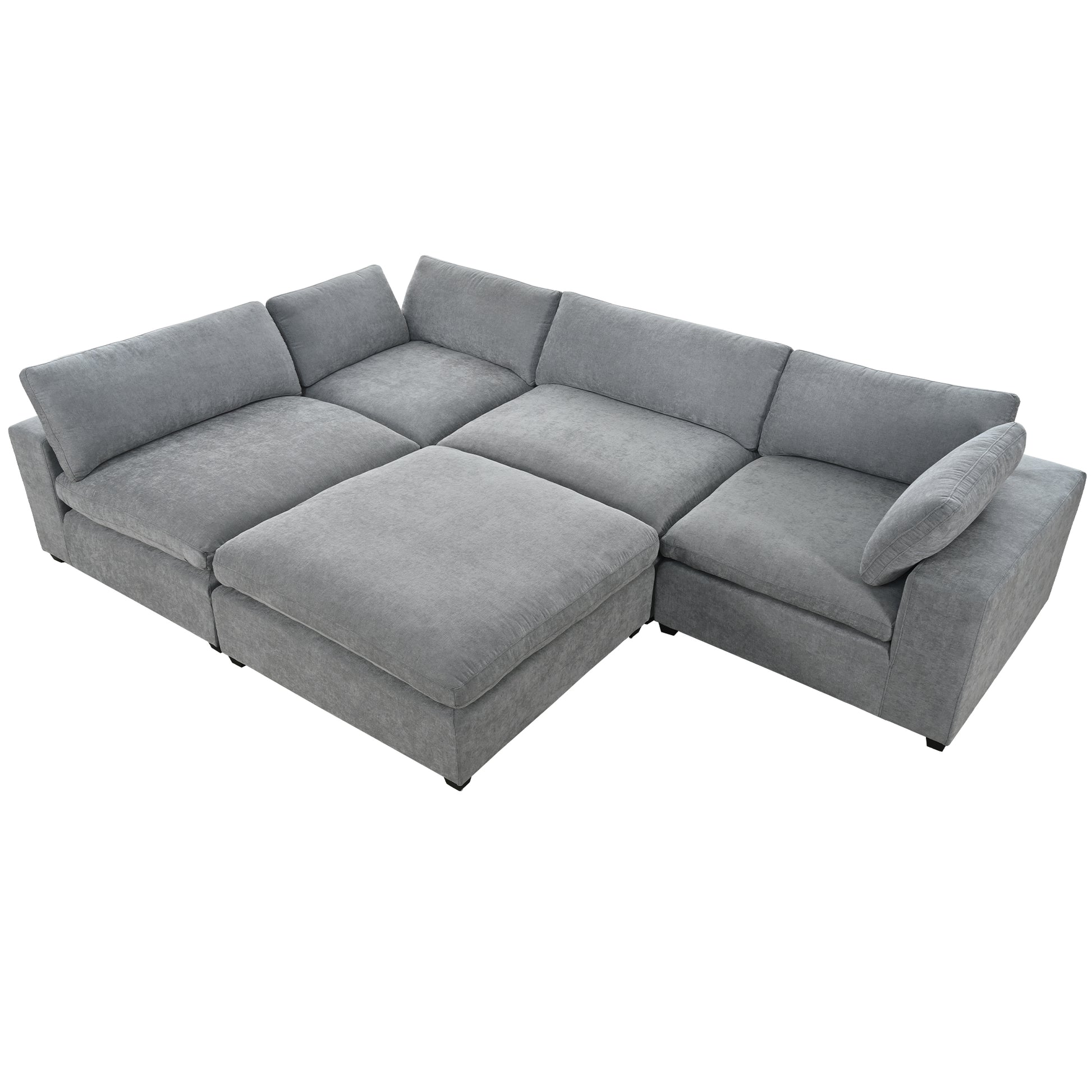 U-style Upholstered Oversize Modular Sofa with Removable Ottoman,Sectional sofa for Living Room Apartment(5-Seater)