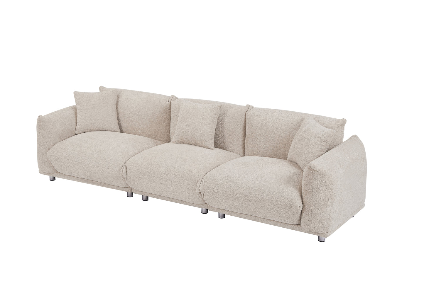 Originality Shapes Camel Lambswool Sherpa 4 Seater Sofa With Metal Legs, Solid Wood Frame Couch with 3 Pillows, Linear and Modular Version Design, Possibility Combined Armchair Current Style