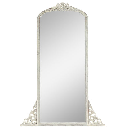 Solid wood carved right angle micro arch weathered white full-length mirror 67 * 28 * 1 inch Bathroom Vanity Mirror for Bedroom Entryway, Living/Dressing Room