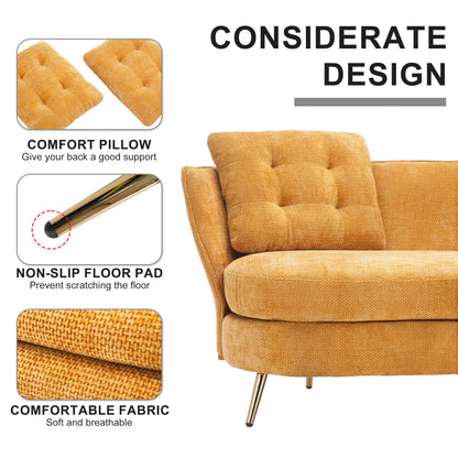 Polyester fiber Loveseat Sofa Upholstered Couch with Golden Metal Legs Club Two-Seat Sofa for Living Reading Room Bedroom Apartment Small Space Dorm,Yellow.