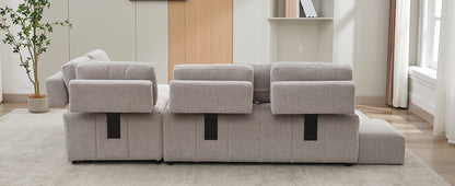 91.73" L-shaped Sofa Sectional Sofa Couch with 2 Stools and 2 Lumbar Pillows for Living Room, Light Grey