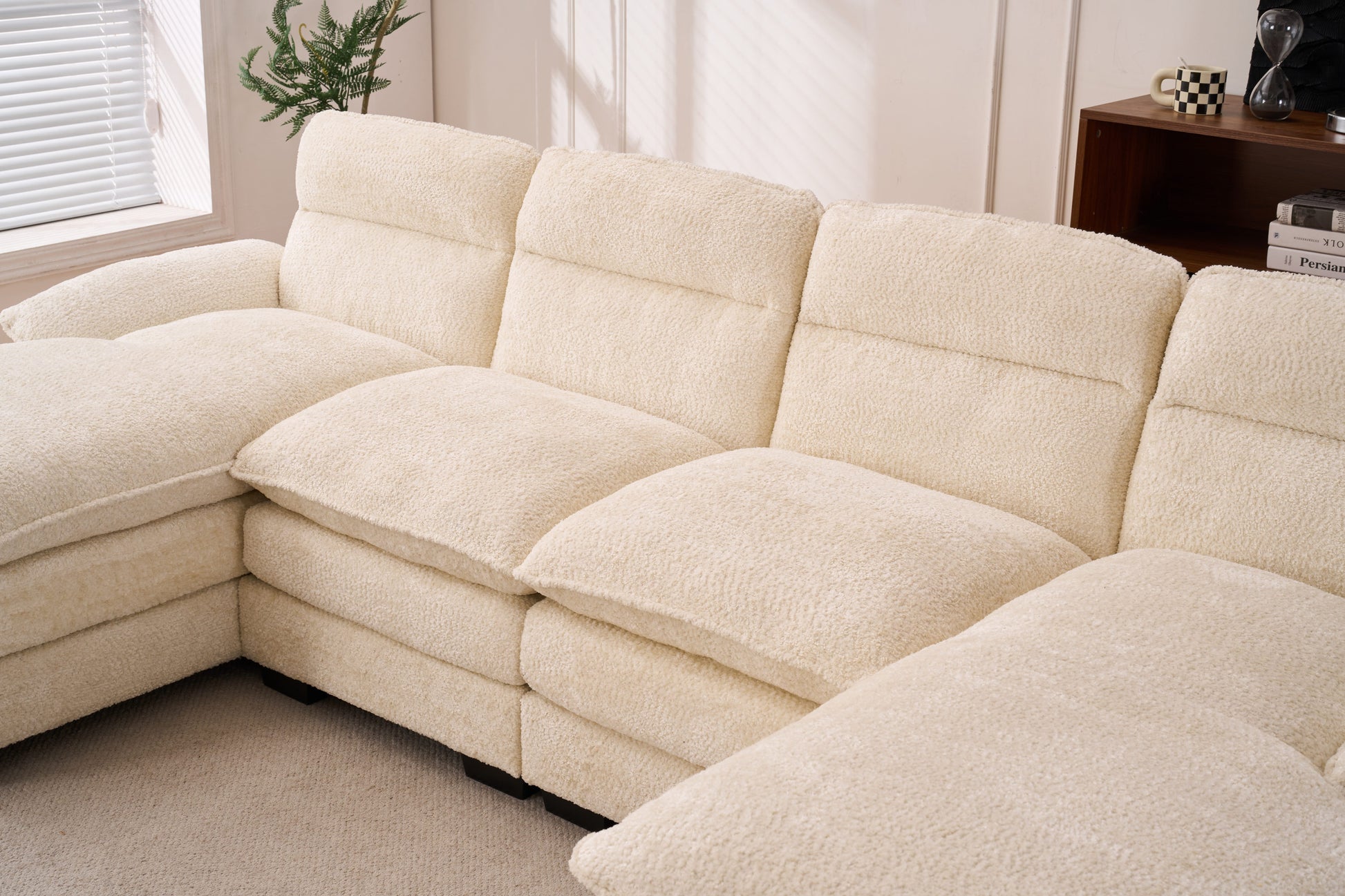 U-shaped profile sofa, including two single seats and two chaise, modular sofa, Chenille sofa,White