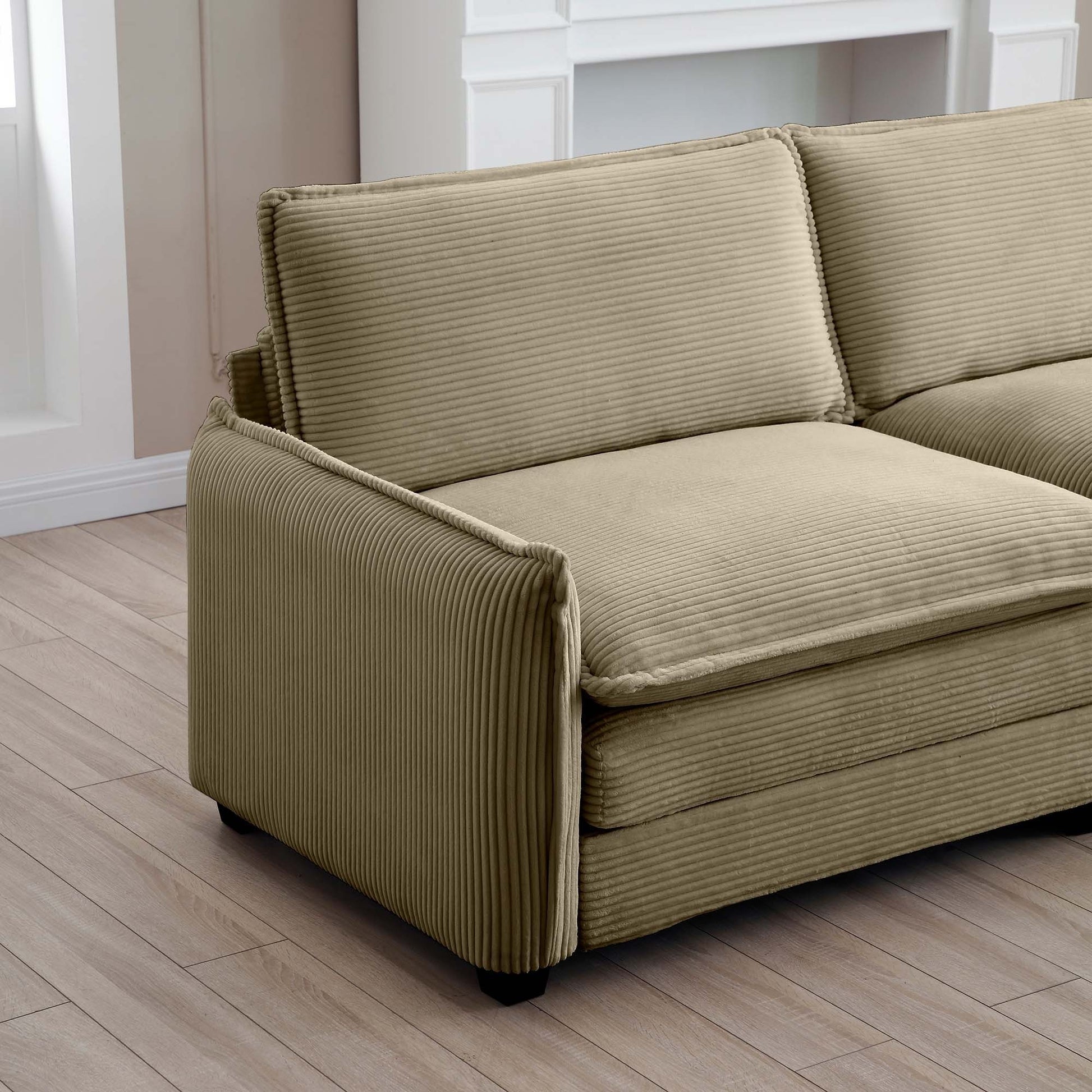 Warm and Cozy Living Room Sofa with 4 Pillows Upholstered Large Deep Seat 2 Seater Sofa for Living Room,Tan Corduroy