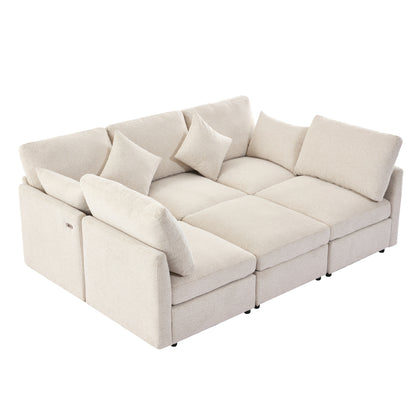 85.4" Sectional Sofa Modular Sofa U-shaped Sofa Couch Sofa Bed L-shaped Sofa with a Movable Ottoman and Two USB Ports for Living Room, Beige