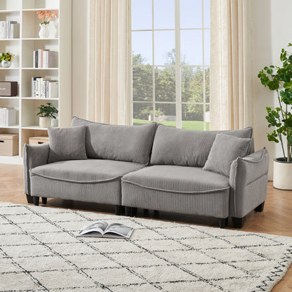 2345 grey corduroy fabric, sofa can be converted into a sofa bed with two throw pillows, suitable for living room and other scenes