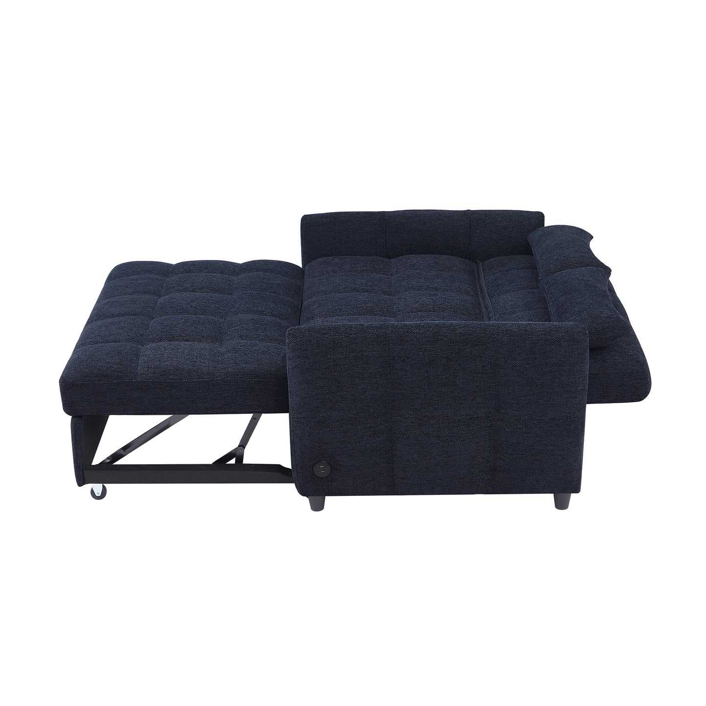 52.8" Loveseat Sofa Pull-out Sofa Bed Tufted Sleeper Sofa with an Adjustable Backrest, Three USB Ports and Two Lumbar Pillows for Living Room, Blue