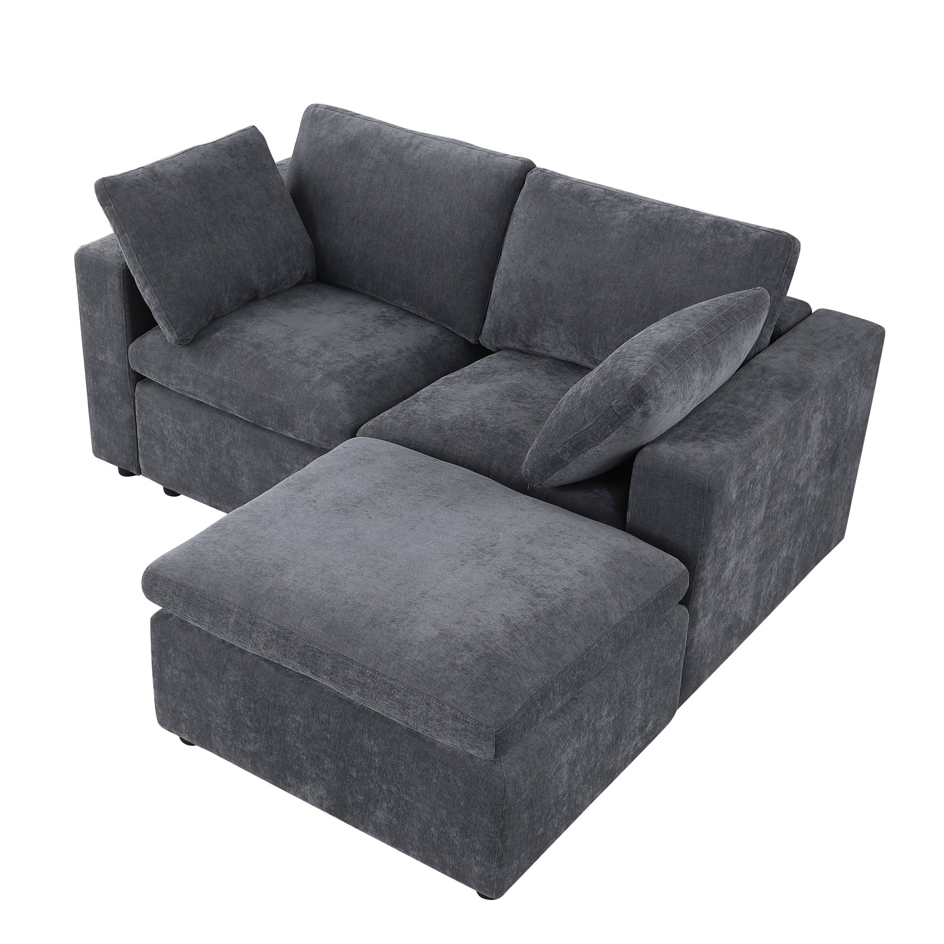 68.5" Loveseat Sofa with Ottoman Modular Sectional Love Seat Couch Small L Shaped Upholstered Couch for Living Room Apartment Small Space, Chenille Grey