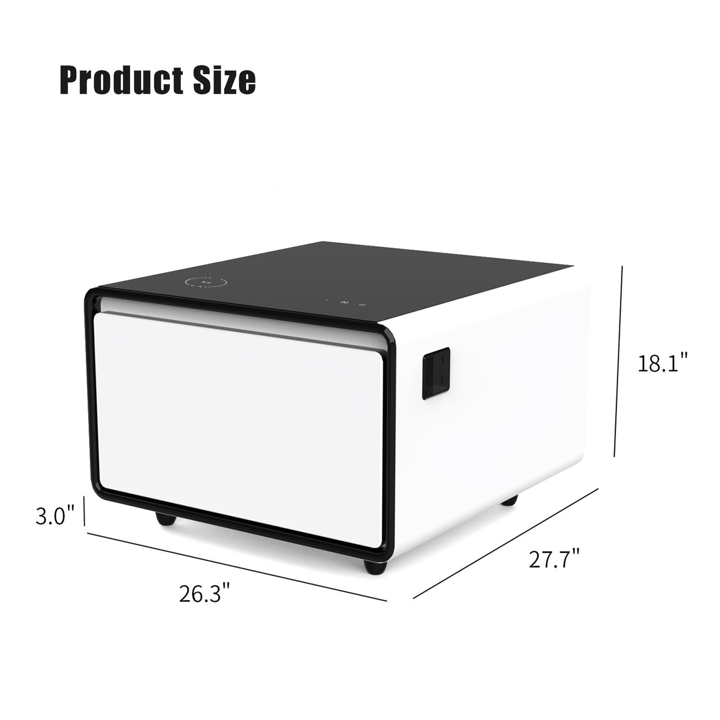 Modern Smart Side Table with Built-in Fridge, Wireless Charging, Temperature Control, Power Socket, USB Ports, Outlet Protection, Induction Light, White