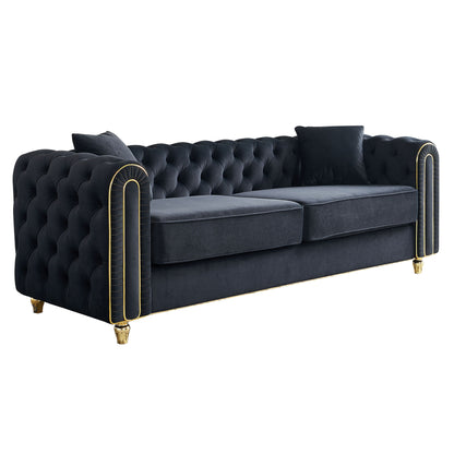 86'' W Luxury Modern Tufted Sofa with 2pcs of toss pillows for Living Room ,Bedroom,Black Color