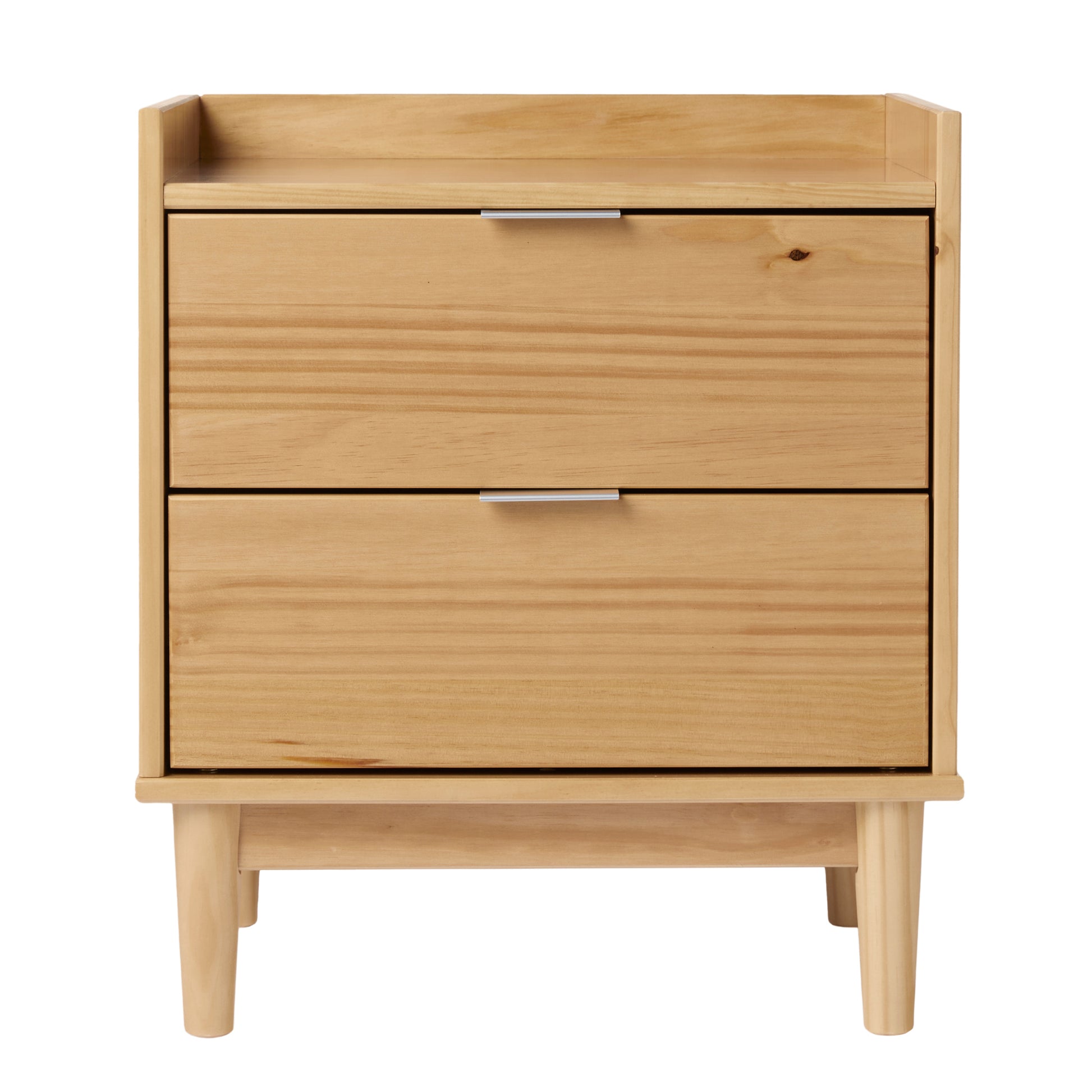 Mid-Century Modern 2-Drawer Solid Wood Nightstand – Natural Pine, Bedside Table