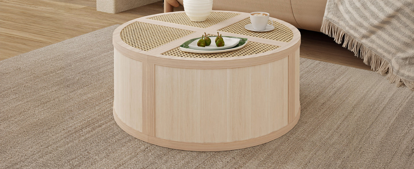 Round to Square Block Modular Coffee Table Light Natural Rattan with Storage 4 Piece