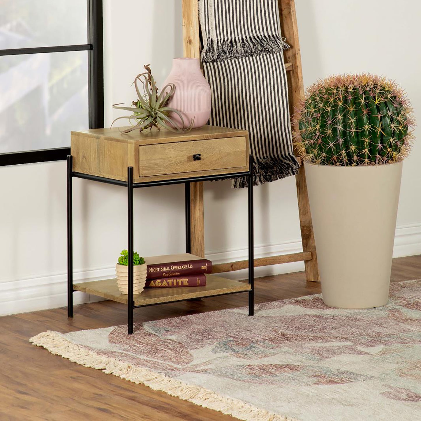 Natural Mango 1-Drawer Accent Table with Bottom Shelf