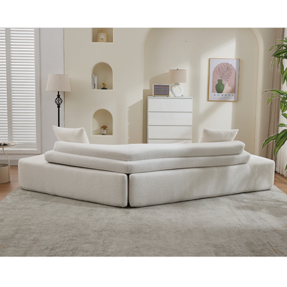 [NEW ARRIVED] [VIDEO PROVIDED] 128"Minimalist Cloud Sectional Couch ,Modern Couches ,4-Seater ,No Assembly,Two modular sofa,Boucle Teddy  Fabric, upholstered , anti-wrinkle fabric, Beige