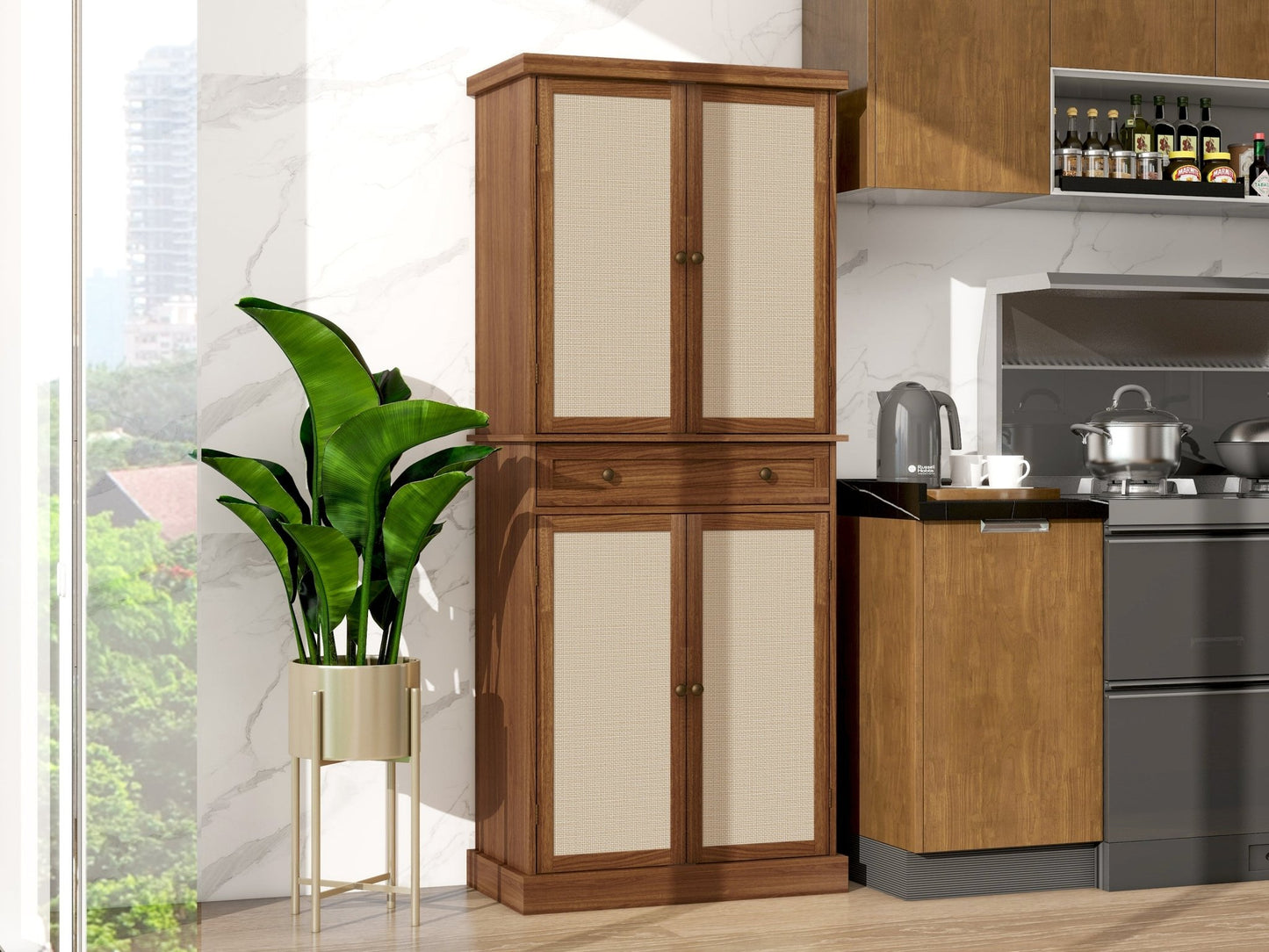 4 Door Cabinet with 1 Drawer, with 4 Adjustable Inner Shelves, Storage Cabinet - Groovy Boardz