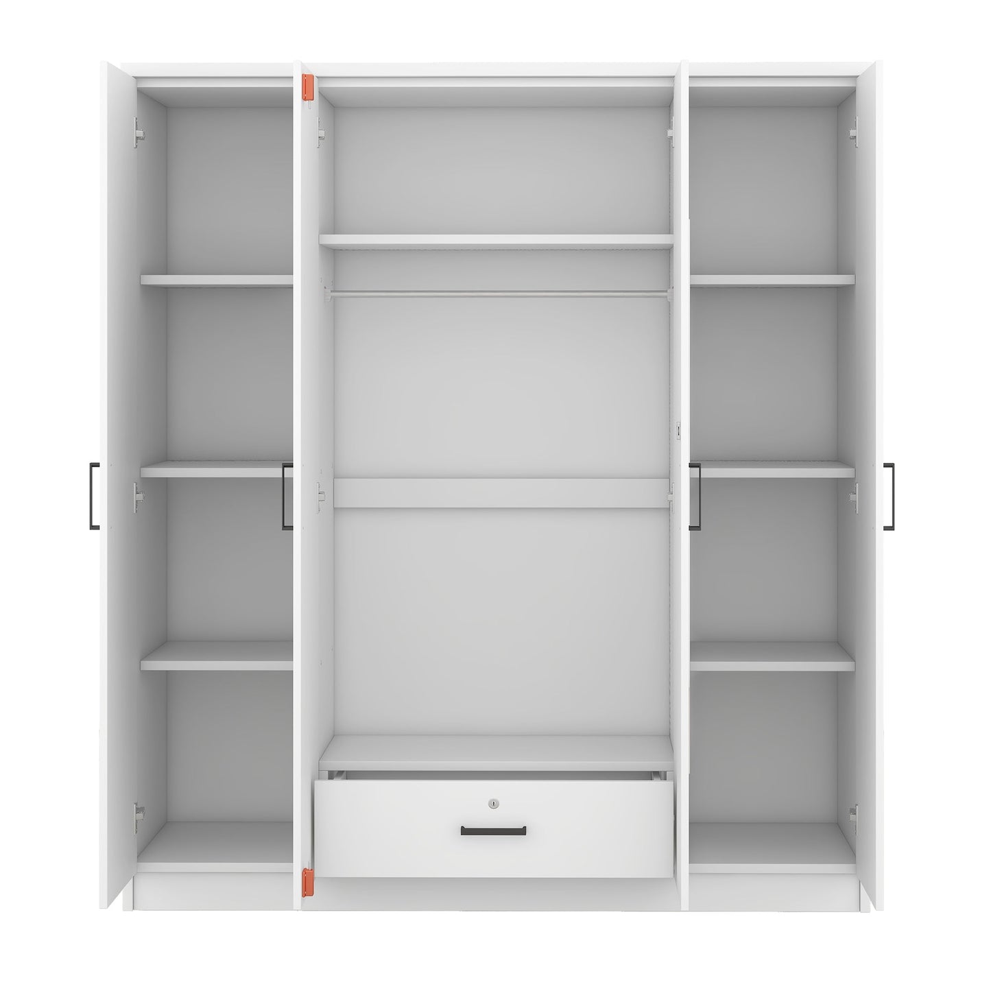 4-Door Mirror Wardrobe with shelves, White - Groovy Boardz