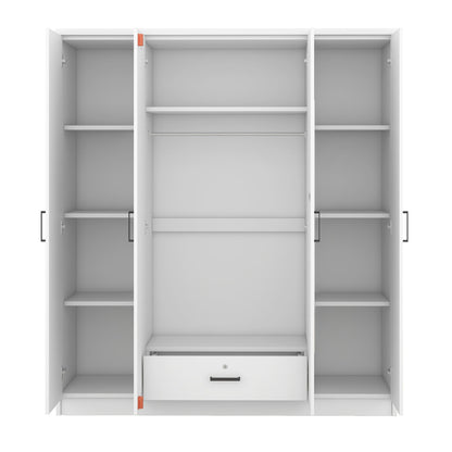 4-Door Mirror Wardrobe with shelves, White - Groovy Boardz