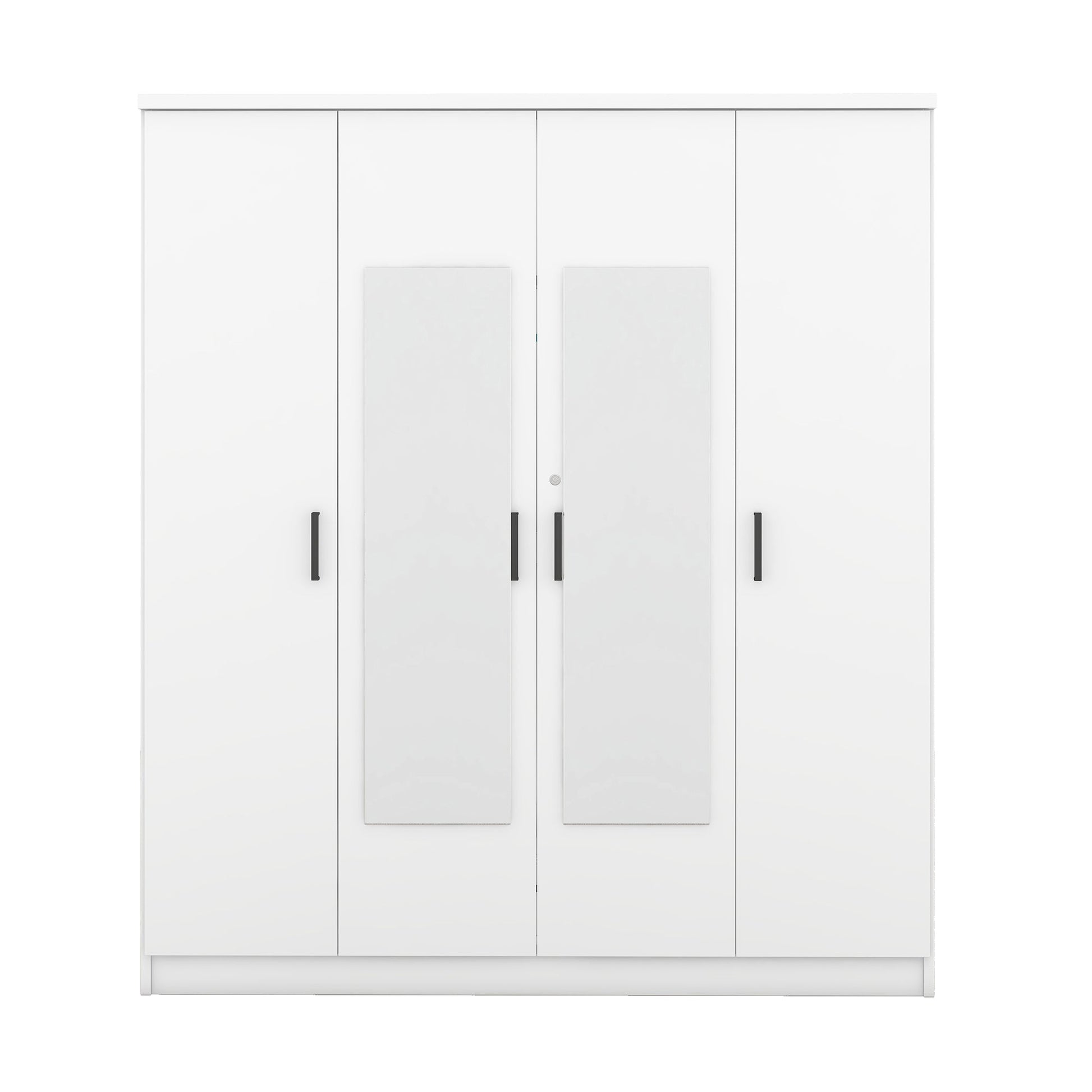 4-Door Mirror Wardrobe with shelves, White - Groovy Boardz