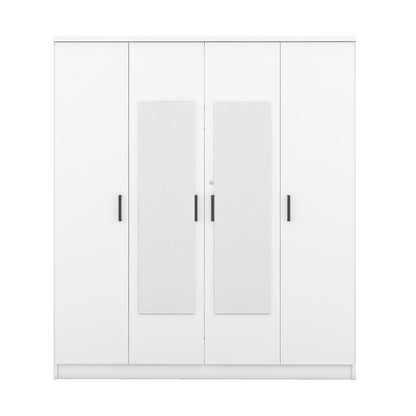 4-Door Mirror Wardrobe with shelves, White - Groovy Boardz