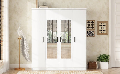 4-Door Mirror Wardrobe with shelves, White - Groovy Boardz