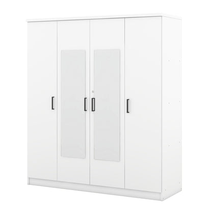 4-Door Mirror Wardrobe with shelves, White - Groovy Boardz