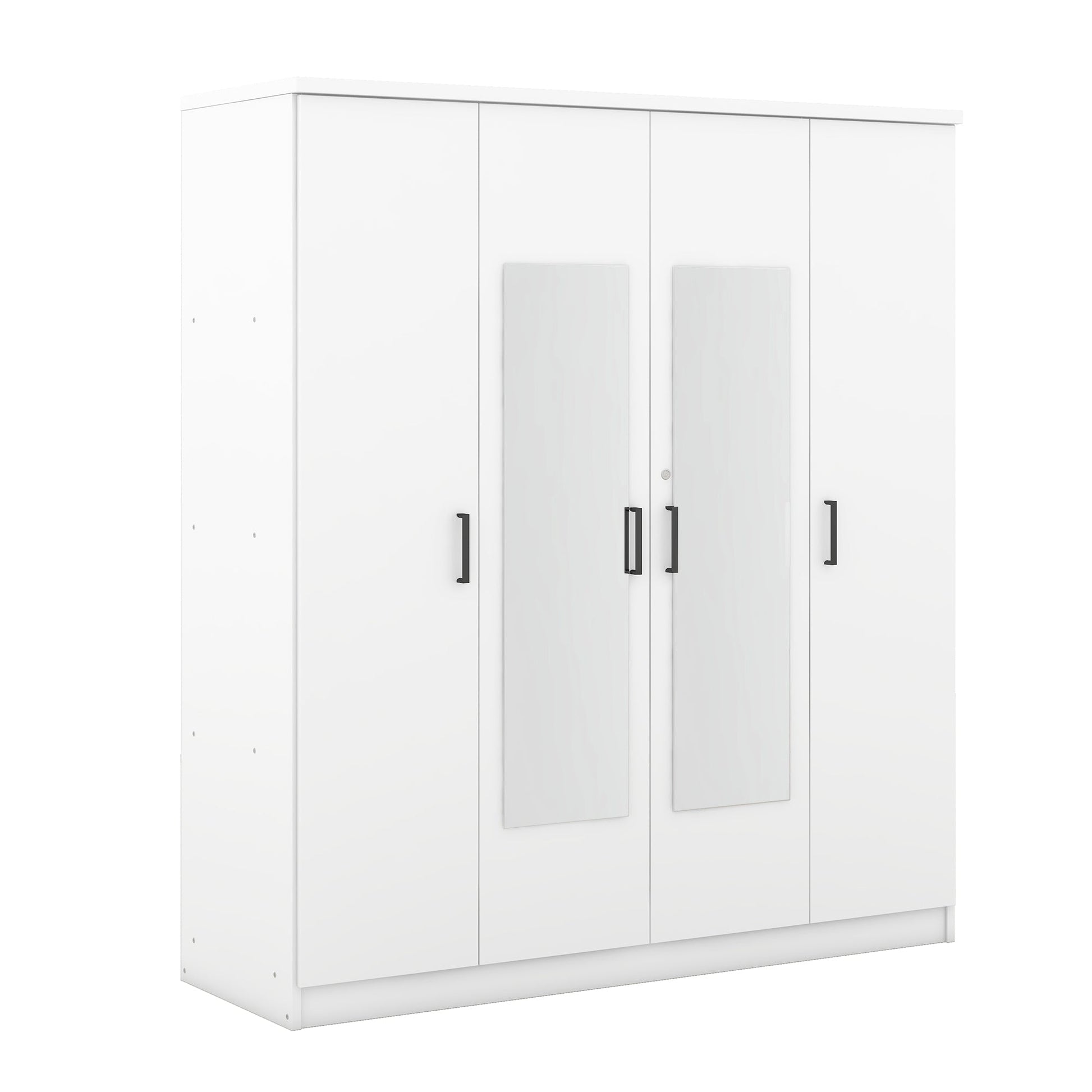 4-Door Mirror Wardrobe with shelves, White - Groovy Boardz