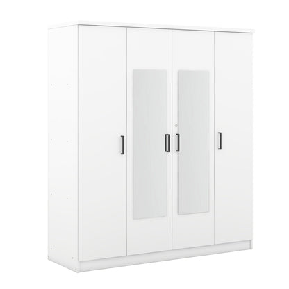 4-Door Mirror Wardrobe with shelves, White - Groovy Boardz