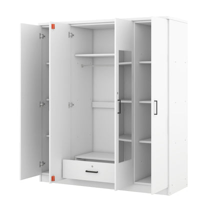 4-Door Mirror Wardrobe with shelves, White - Groovy Boardz