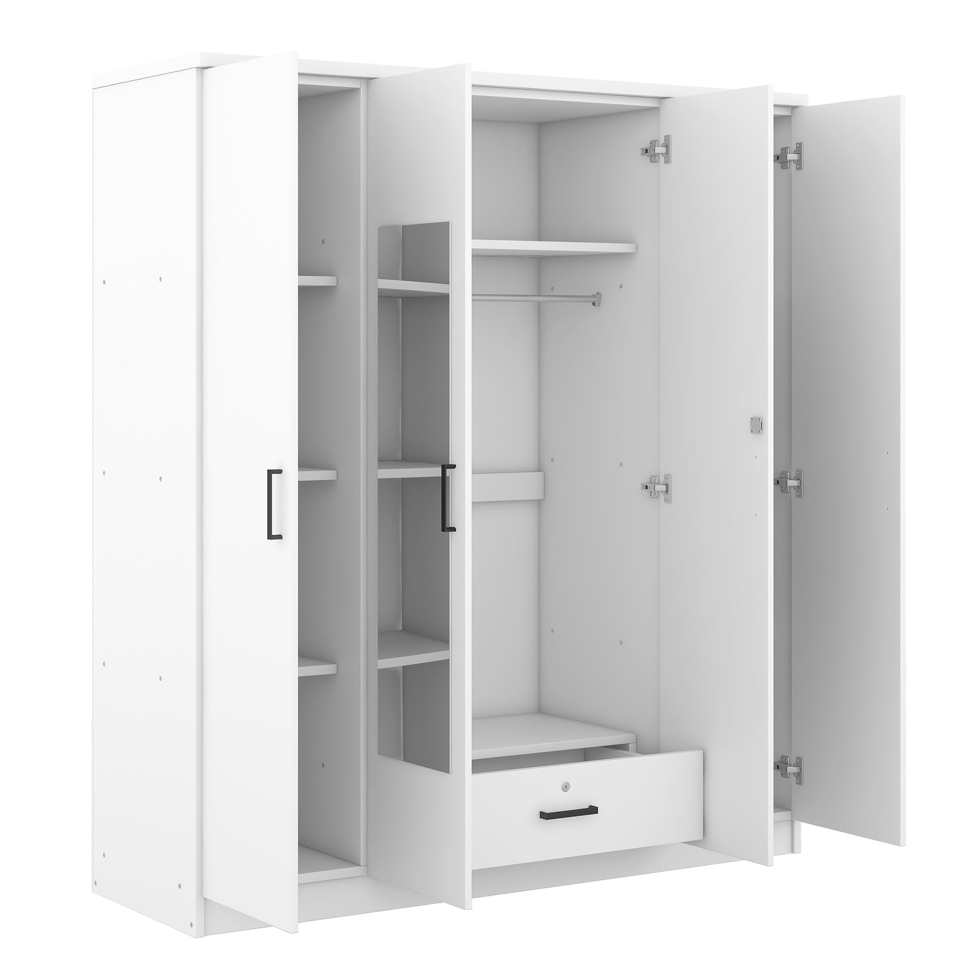 4-Door Mirror Wardrobe with shelves, White - Groovy Boardz