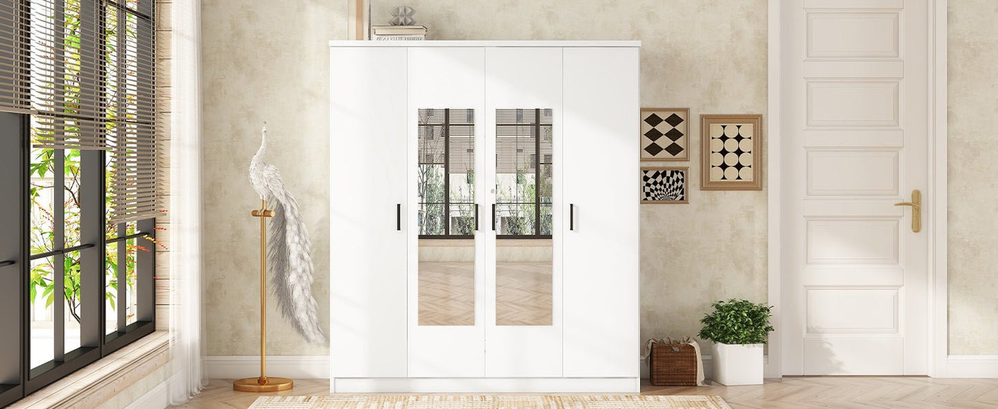 4-Door Mirror Wardrobe with shelves, White - Groovy Boardz