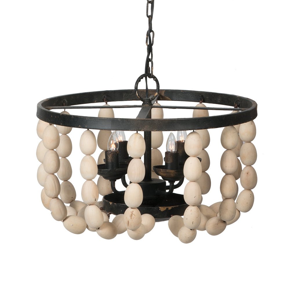 4 - Light Wood Chandelier, Hanging Light Fixture with Adjustable Chain for Kitchen Dining Room Foyer Entryway, Bulb Not Included - Groovy Boardz