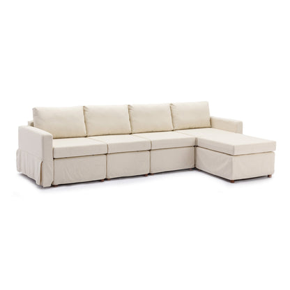 4 Seat Module Sectional Sofa Couch With 1 Ottoman,Seat Cushion and Back Cushion Removable and Washable,Cream - Groovy Boardz