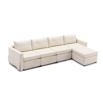 4 Seat Module Sectional Sofa Couch With 1 Ottoman,Seat Cushion and Back Cushion Removable and Washable,Cream - Groovy Boardz