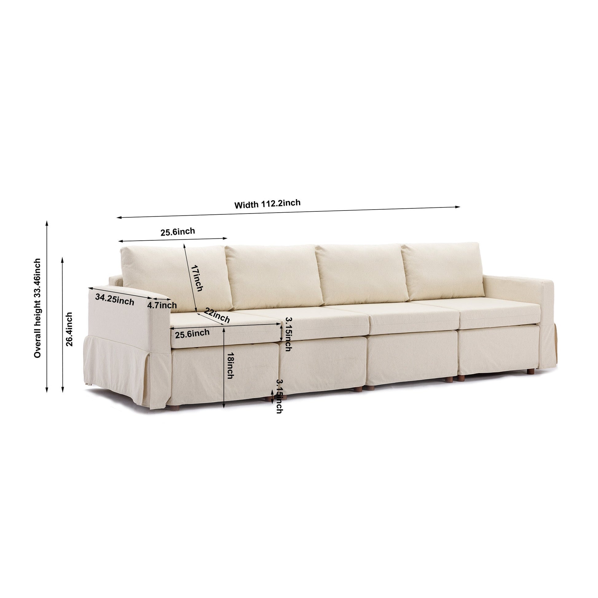 4 Seat Module Sectional Sofa Couch With 1 Ottoman,Seat Cushion and Back Cushion Removable and Washable,Cream - Groovy Boardz