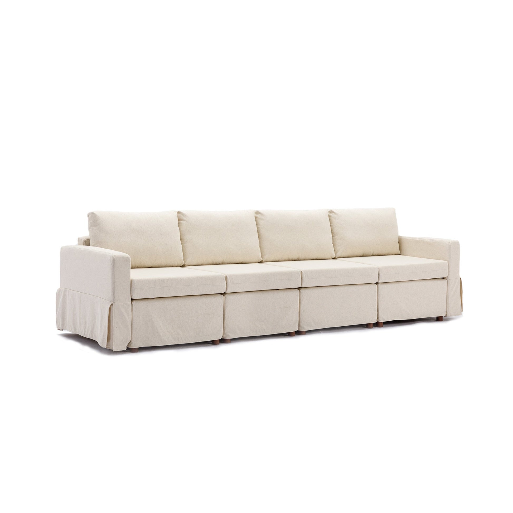 4 Seat Module Sectional Sofa Couch With 1 Ottoman,Seat Cushion and Back Cushion Removable and Washable,Cream - Groovy Boardz