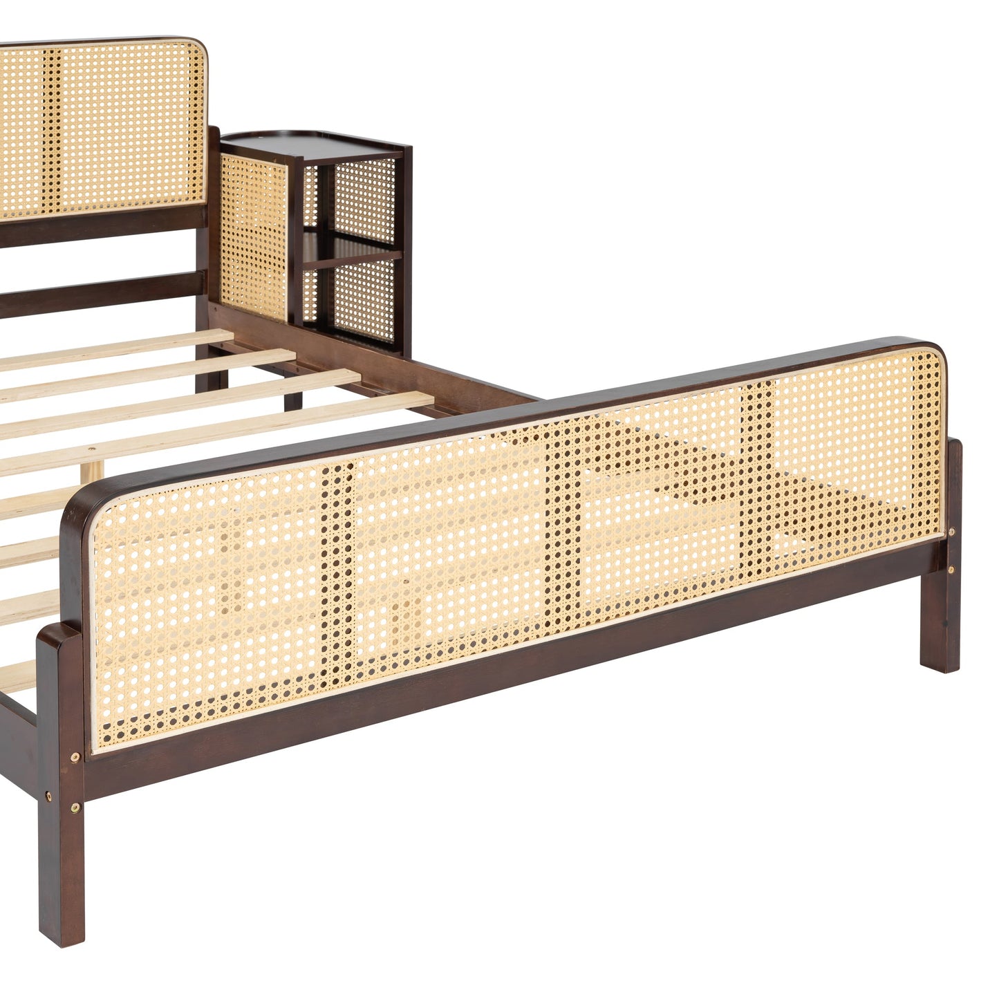 Lilly 3 Pieces Rattan Platform Full Size Bed With Nightstands (2) Set