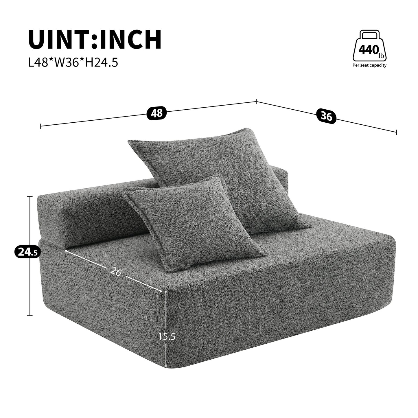 Loveseat Frame for Oversized Modular U Shaped Sectional Sofa,Luxury Boucle Floor Couch Set,Convertible Sleeper Couch,Spacious Foam-Filled Sofa Bed for Living Room