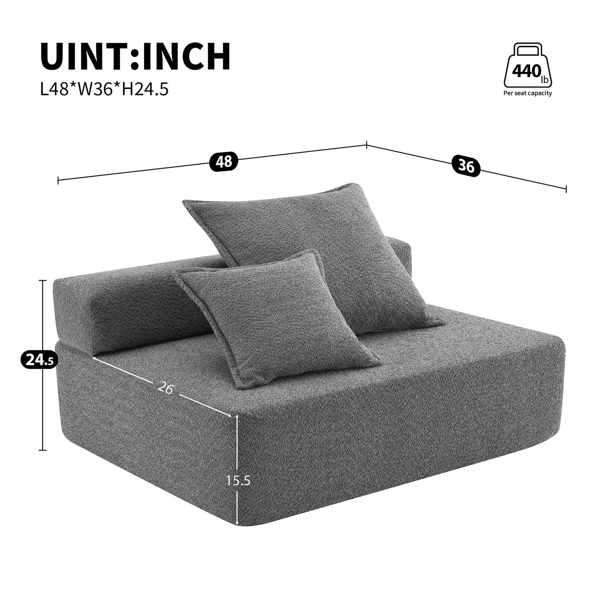 Loveseat Frame for Oversized Modular U Shaped Sectional Sofa,Luxury Boucle Floor Couch Set,Convertible Sleeper Couch,Spacious Foam-Filled Sofa Bed for Living Room